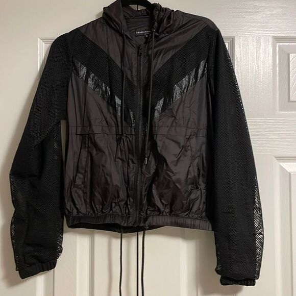GENERATION LOVE Women’s Black Hooded Mesh Zipper Jacket Size XS - Picture 1 of 6